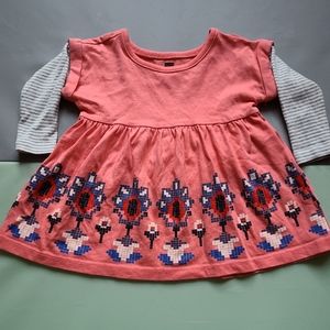 Tea 3-6mo Coral Pink Pixel Flower Dress/Tunic
